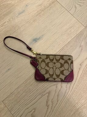 COACH - Signature Canvas Wristlet | Burgundy Leather Trim | Classic